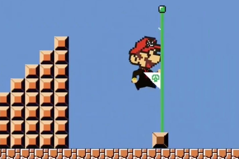 The flagpole and some of the background sprites appear to be taken directly from Super Mario Bros. You can tell Mario isn't because he's incredibly ugly. (Picture: @ChineseNintendo)