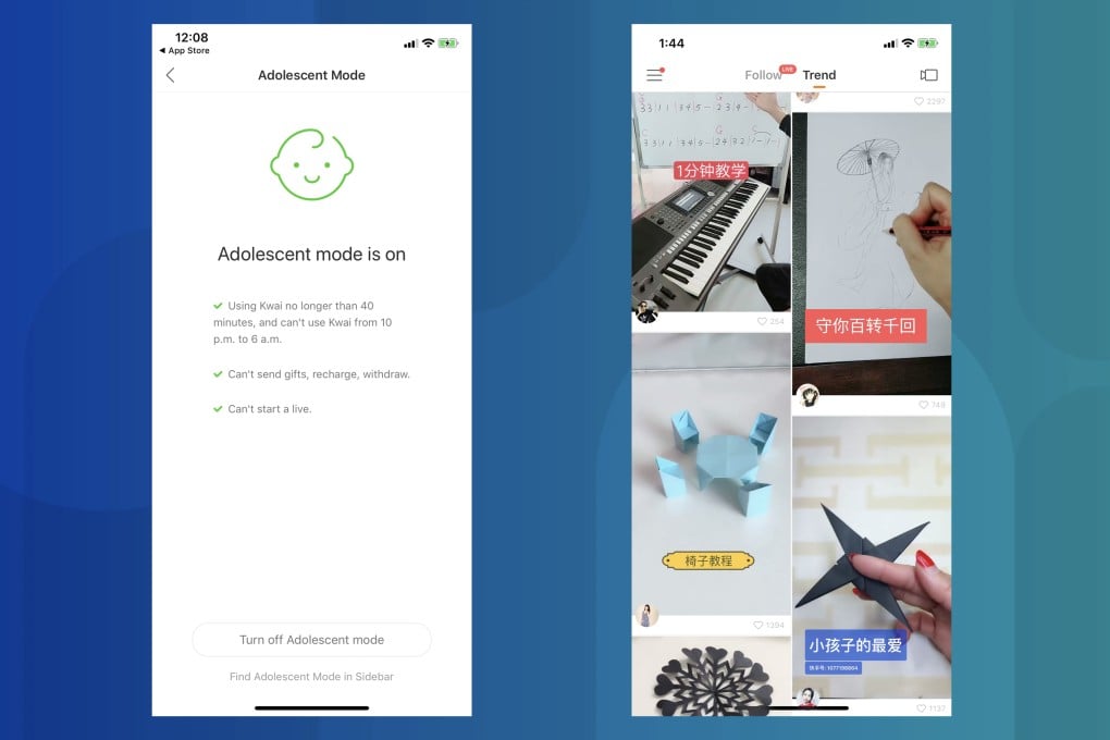 The “Trend” feed on Kuaishou’s teenager mode is now mostly made of handcraft tutorials and educational videos. (Picture: Kuaishou)