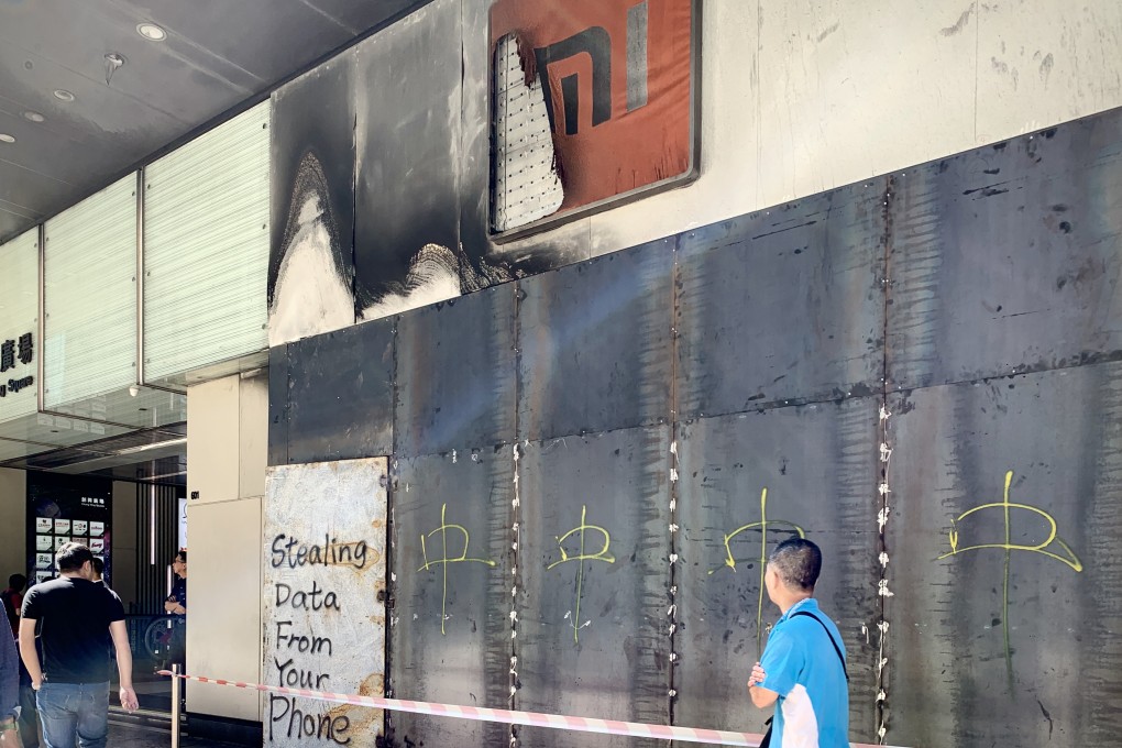 The Mi Home store in Mong Kok is still closed for maintenance 10 days after protesters set it ablaze. (Picture: Abacus)