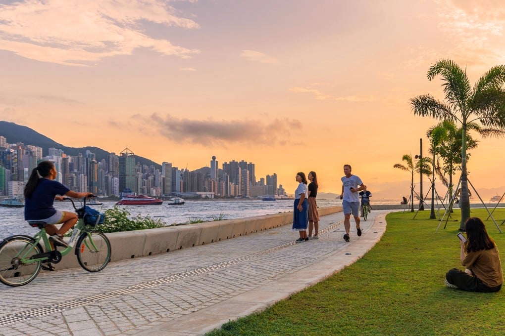 Walk, jog or ride a Smartbike at the waterfront promenade of the West Kowloon Art Park, Hong Kong’s newest leisure destination.