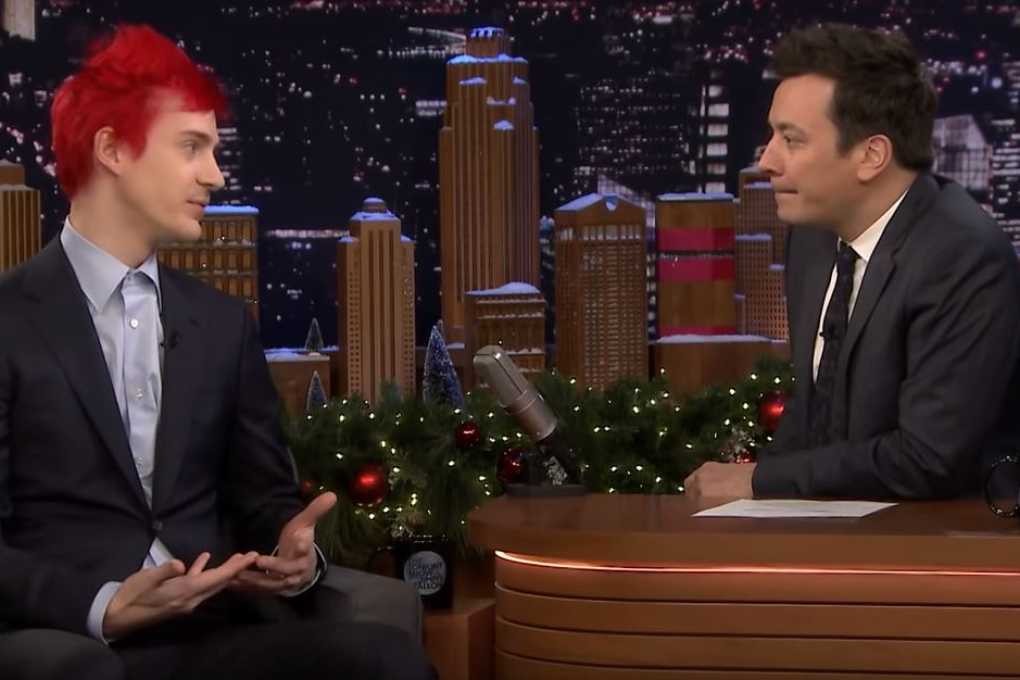 Ninja has become the face of Fortnite and was reportedly raking in US$500,000 a month at the peak of his popularity. (Picture: The Tonight Show Starring Jimmy Fallon)