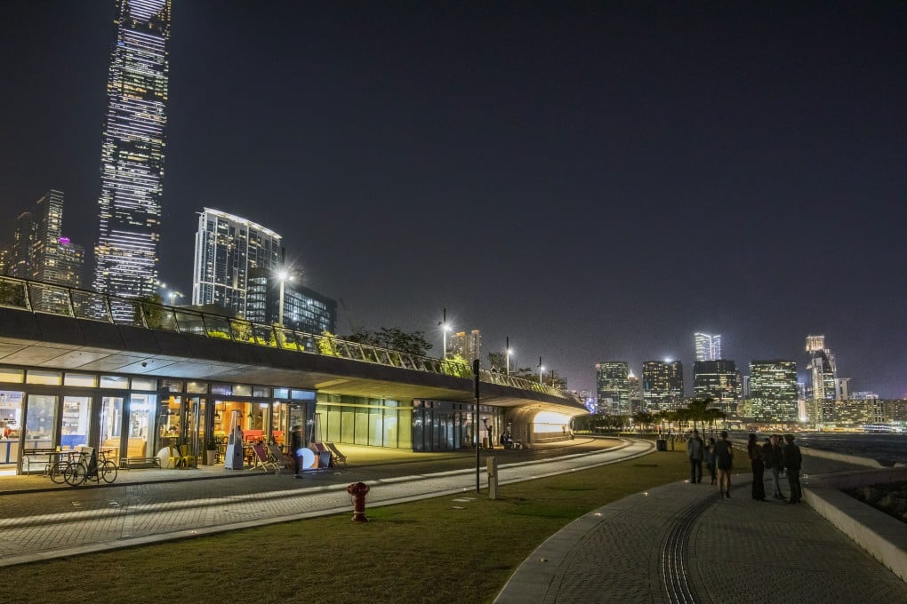 Watch the festive lighting lit up the Hong Kong skyline from the vantage point of the West Kowloon Art Park.