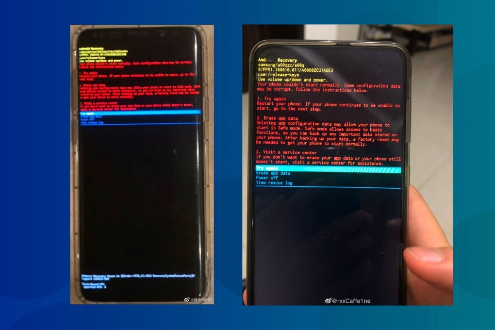 Owners of Samsung smartphones showing their recovery screens on Chinese social media. (Picture: 燥热BANG/-xxCaffe1ne via Weibo)