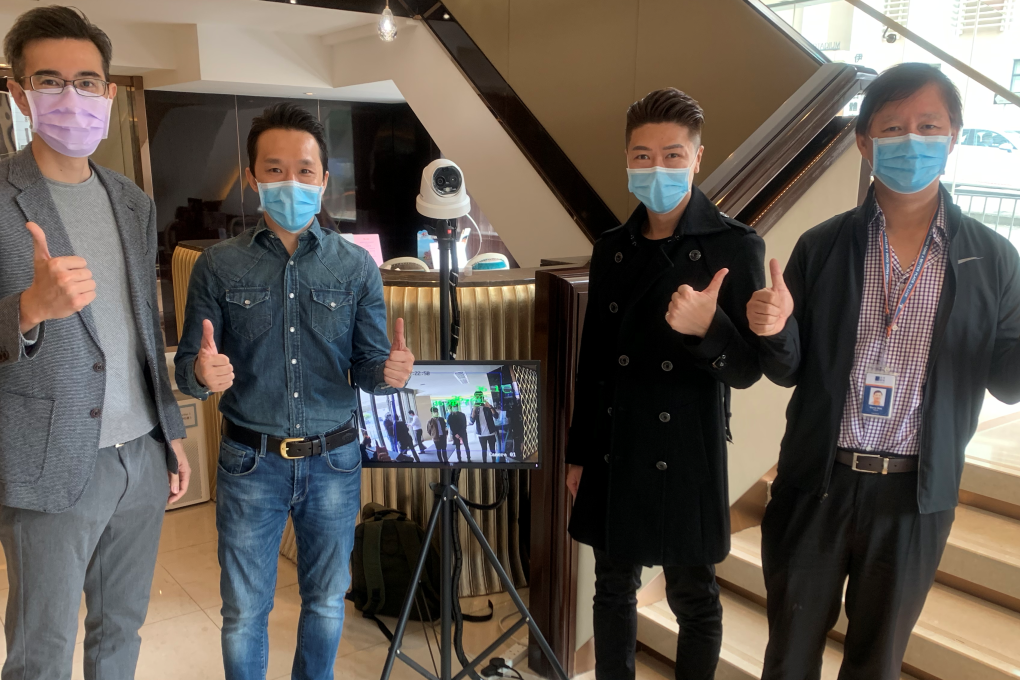 John Liu, Co-Owner & Associate Director, IoT, HKBNES (second left), and colleagues complete deployment of a Smart IoT Thermal Detection Solution for an enterprise client.