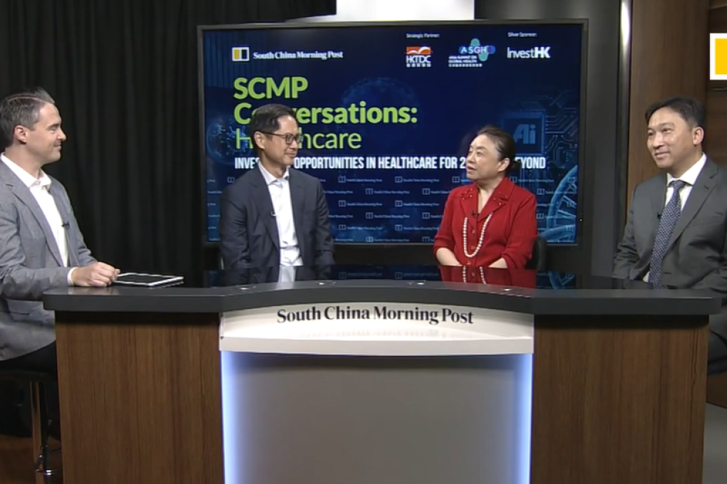 [Left to Right] Clark Cahill, Manager of Events and Conferences at SCMP, Andrew Wong, Vice President of Early Innovation Partnering at Johnson & Johnson Innovation Asia-Pacific, Simone Song, Founder & Senior Partner of ORI Capital, and Andy Wong, Head of Innovation and Technology at InvestHK to introduce the current healthcare investment landscape in the Asia Pacific region.
