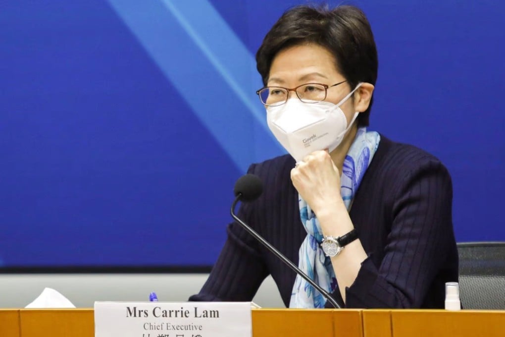 Chief Executive Carrie Lam meets the press at government headquarters on Friday. Photo: Pool