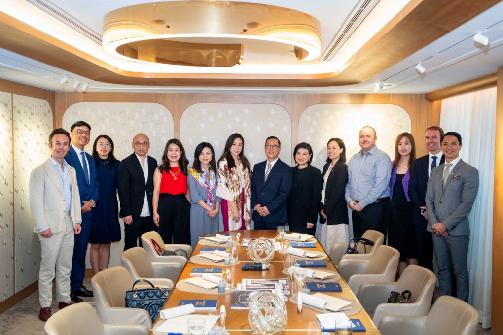 Left, (from left to right): Paul Phillips, South China Morning Post; James Tong, John Swire & Sons (HK) Ltd; Ang Jin, South China Morning Post; Cheuk Shum, HSBC; Stephanie Ng, HSBC; Priscilla Ng, Prudential; Cherry Tsui, Bank of China (Hong Kong); Kevin Huang, South China Morning Post; Michelle Lam, Kerry Properties Ltd; Belinda Tse, South China Morning Post; Matthew Miller, South China Morning Post; Jessica Chong, GM office, Henderson Land; Stuart Woollford, AIA; Lou Wee, South China Morning Post