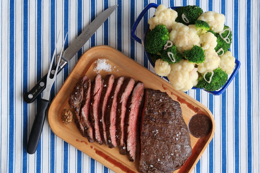Grilled flank steaks with pomegranate molasses marinade. Photo: Jonathan Wong