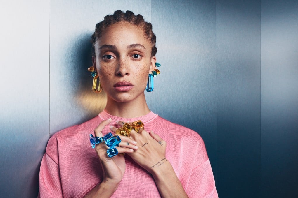Model Adwoa Aboah in Swarovski jewellry designed by Giovanna Battaglia Engelbert, the brand’s first global creative director.