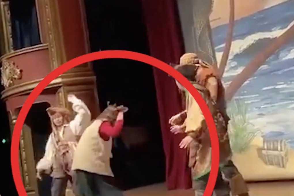 A screen grab shows a woman surnamed Guan, who attacked an actor during a Pirates of the Caribbean show at Shanghai Disneyland. Photo: Baidu