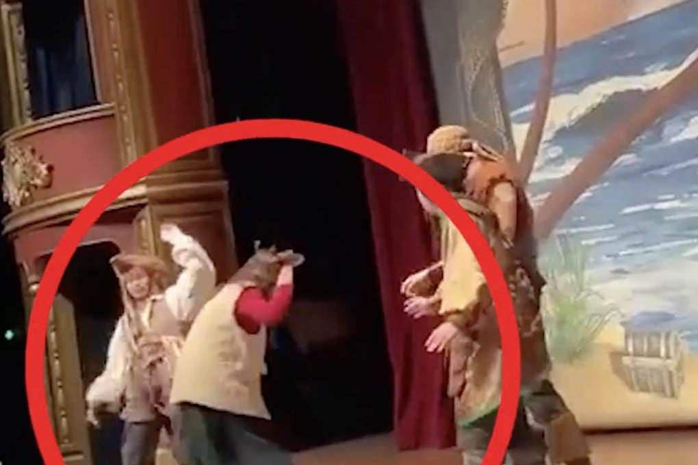 A screen grab shows a woman surnamed Guan, who attacked an actor during a Pirates of the Caribbean show at Shanghai Disneyland. Photo: Baidu