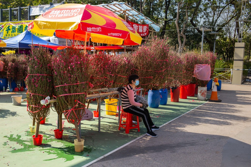 A vendor sits at a Lunar New Year flower market in Hong Kong on February 6. Photo: Bloomberg