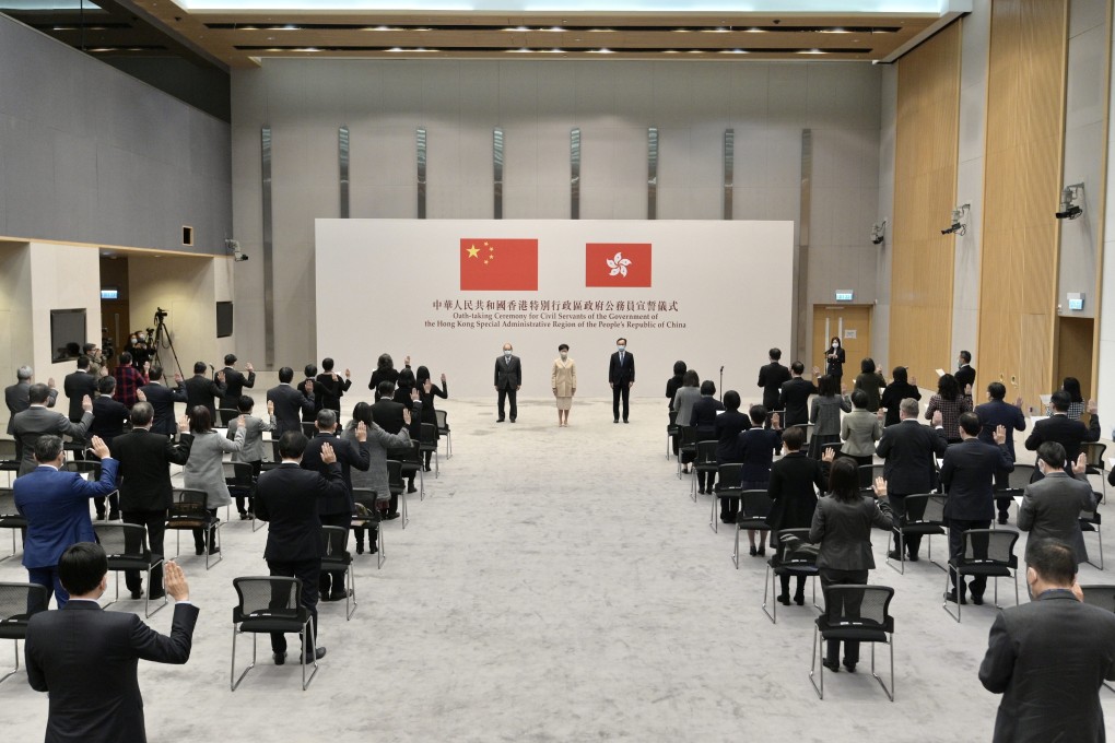 Civil servants at an oath-taking ceremony last December at the Hong Kong government headquarters. Photo: Information Services Department