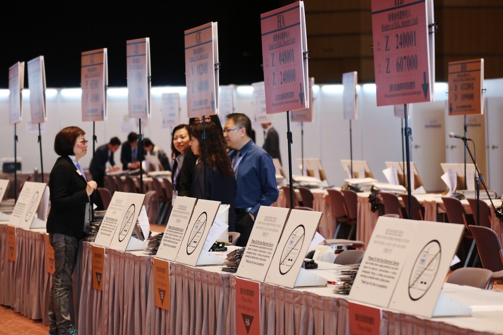 Members of the media visit the main polling station of the last chief executive election at the Convention and Exhibition Centre in Wan Chai on March 25, 2017. There are calls for Hong Kong’s district council members to be excluded from the chief executive election nominating committee. Photo: Felix Wong
