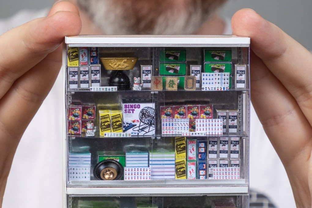 Detail from Joshua Smith’s model of Hong Kong shop Biu Kee Mahjong. The Australian makes most of his models using photos and Google Street View without ever seeing them in person. Photo: Andrew Beveridge