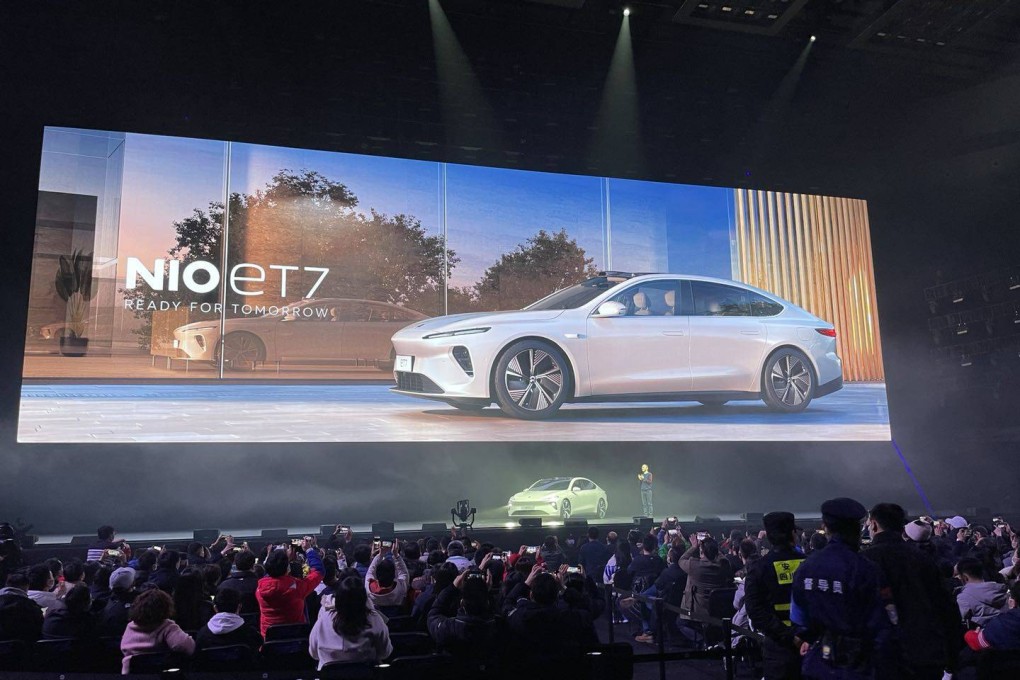 NIO’s chief executive William Li Bin unveils the ET7 all-electric ET7 sedan at the carmaker’s global launch ceremony at the Sichuan provincial capital of Chengdu on January 9, 2021. 09JAN21 Photo: Daniel Ren