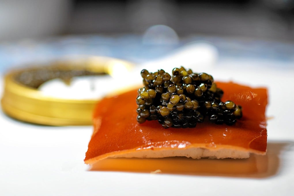 Roasted duck skin with caviar at Da Dong Peking duck restaurant in Beijing. Kaluga Queen provides the caviar for this dish, which was enjoyed by then-US president Barack Obama and his wife Michelle, during their visit to China in 2014.