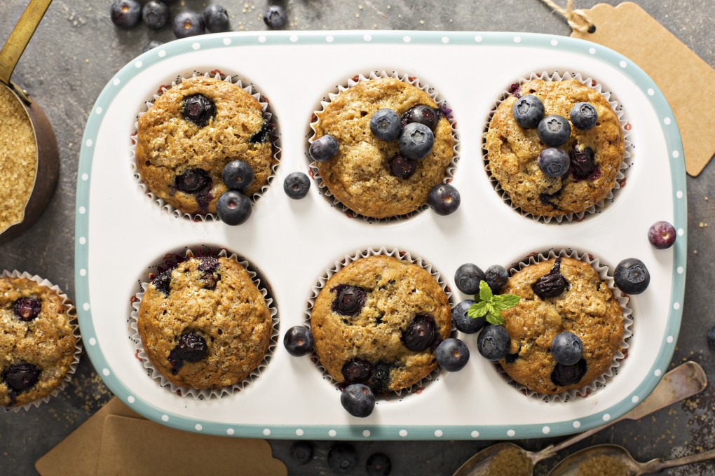 Vegan banana and blueberry muffins with fresh berries. Ingredients of vegan muffins can include plant milk, or soya, coconut or oats as dairy substitutes. Photo: AFP
