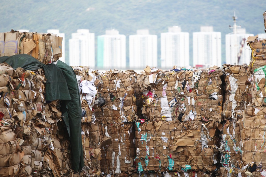 Piles of wastepaper sit at the Public Cargo Working Area in Tsuen Wan in September 2017. Photo: Sam Tsang