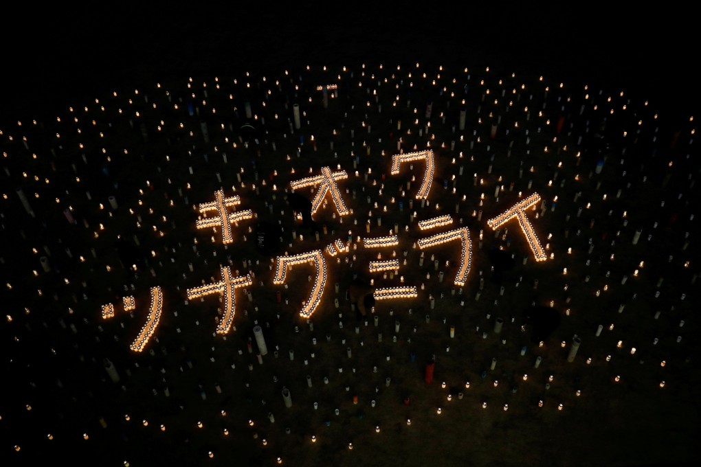 Candles reading “Memory, connect to future” mark the 10th anniversary of the 2011 earthquake and tsunami that killed thousands and triggered the worst nuclear accident since Chernobyl, in Futaba, Fukushima prefecture, Japan, on March 11. Photo: Reuters