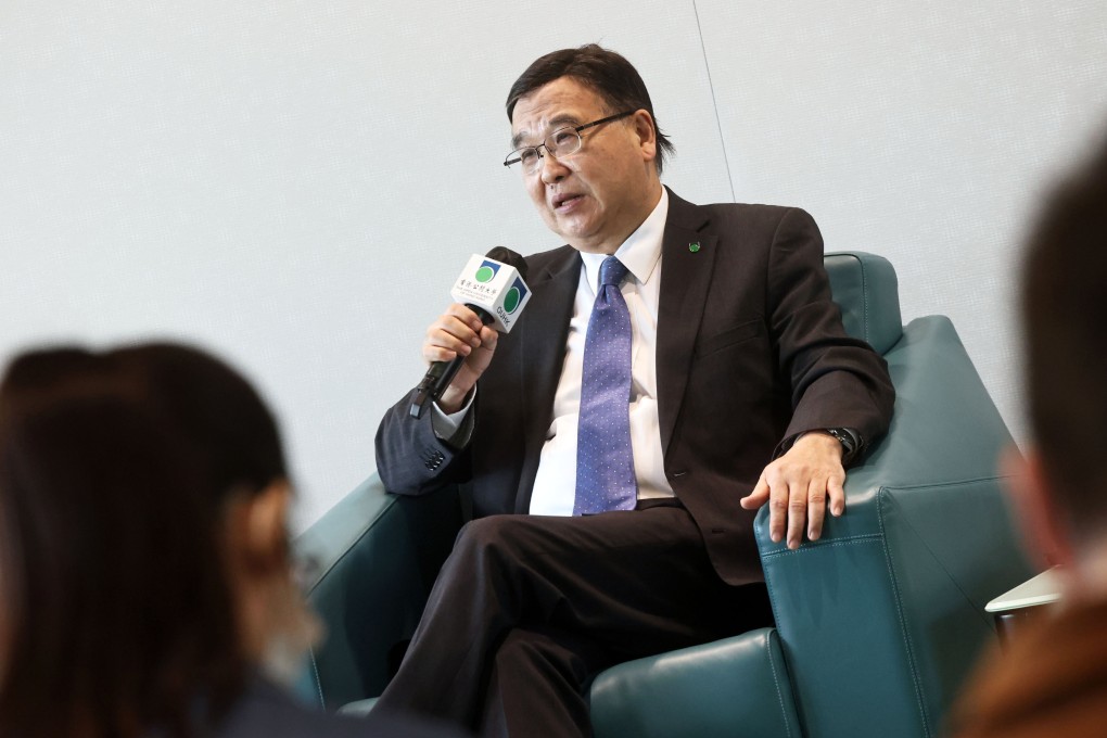 Outgoing Open University of Hong Kong president Wong Yuk-Shan speaks to the press on Monday. Photo: K. Y. Cheng