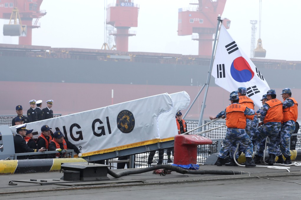 Chinese and South Korean navy personnel during preparations for the 70th anniversary celebrations of the founding of the Chinese People’s Liberation Army Navy (PLAN) in 2019. Photo: Reuters