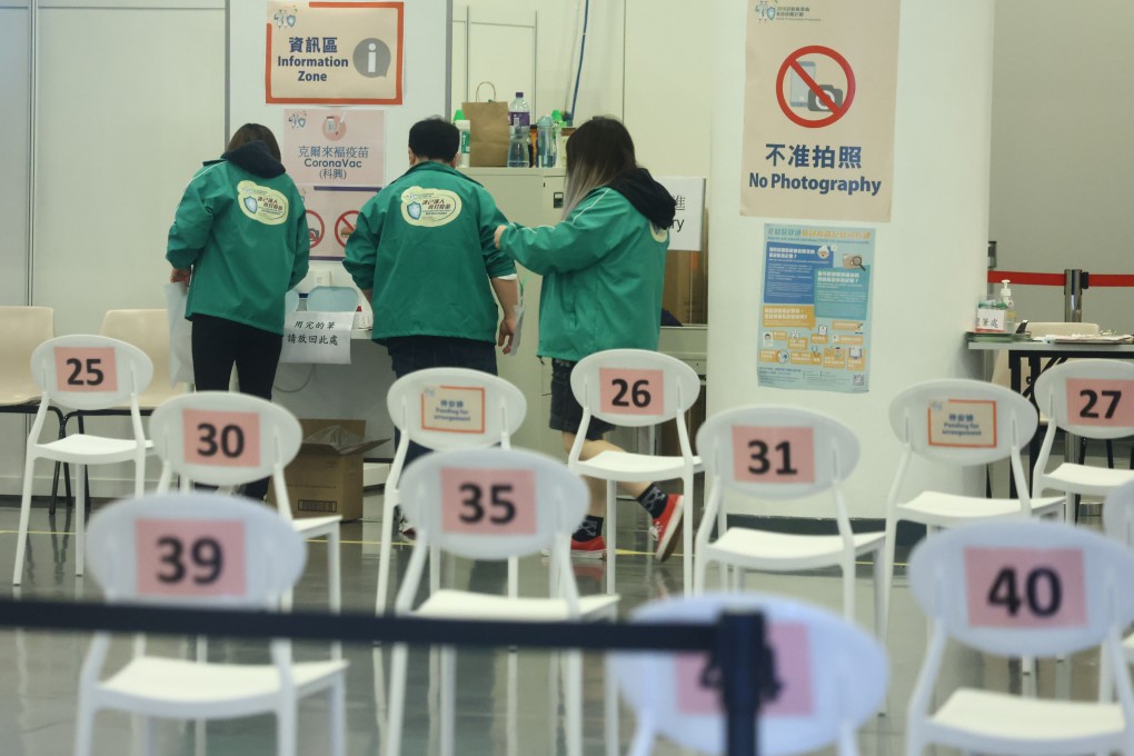 A Community Vaccination Centre at the Hong Kong Central Library in Causeway Bay on March 8. The vaccination rate remains low, with herd immunity feared to be as long as 300 days away. Photo: Dickson Lee