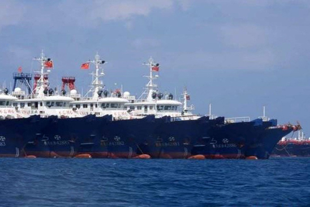 Chinese maritime vessels at the Whitsun Reef Photo: AFP