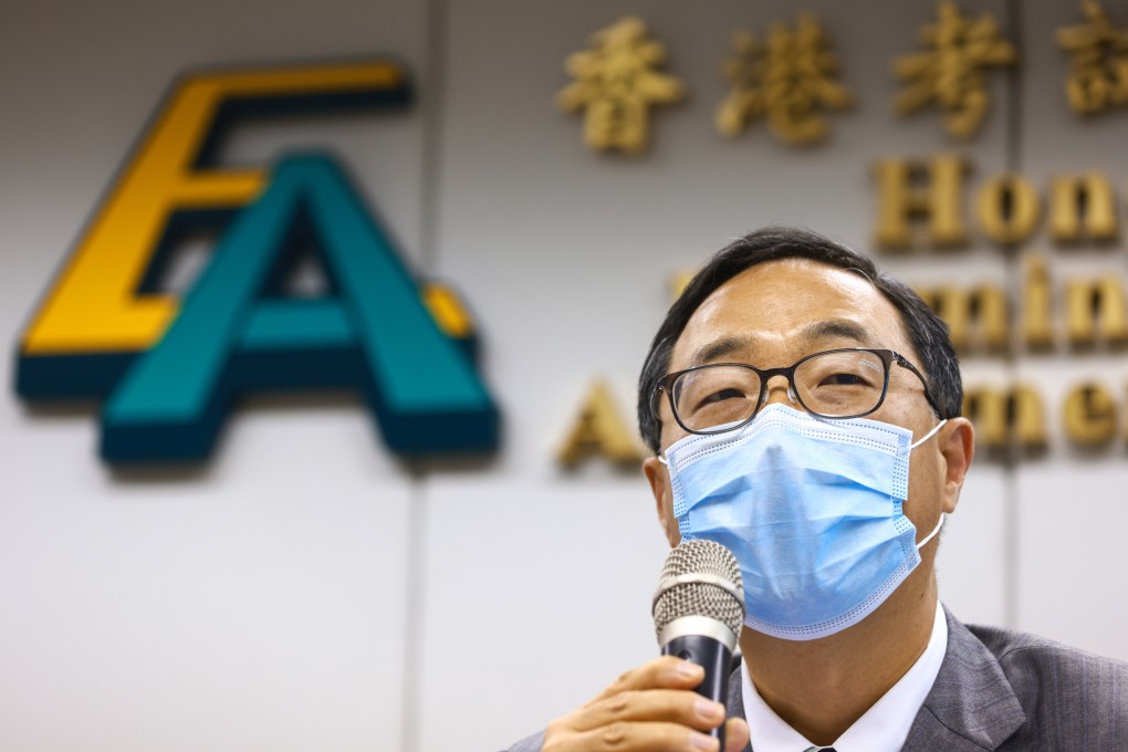 New exams authority chief Wei Xiangdong conducts speaks to the press on Thursday. Photo: May Tse