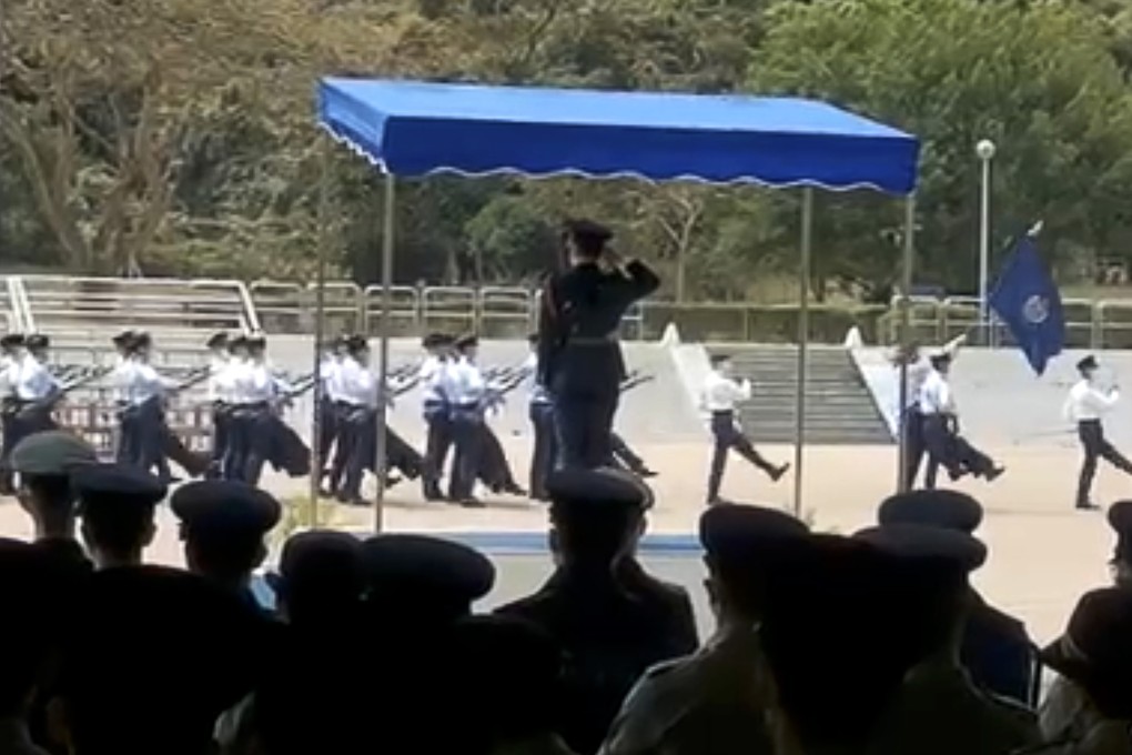 Hong Kong disciplinary forces performed Chinese-style marching in early March to mark the successful conclusion of the foot-drill training course by the PLA at the Hong Kong Police College. Photo: Handout