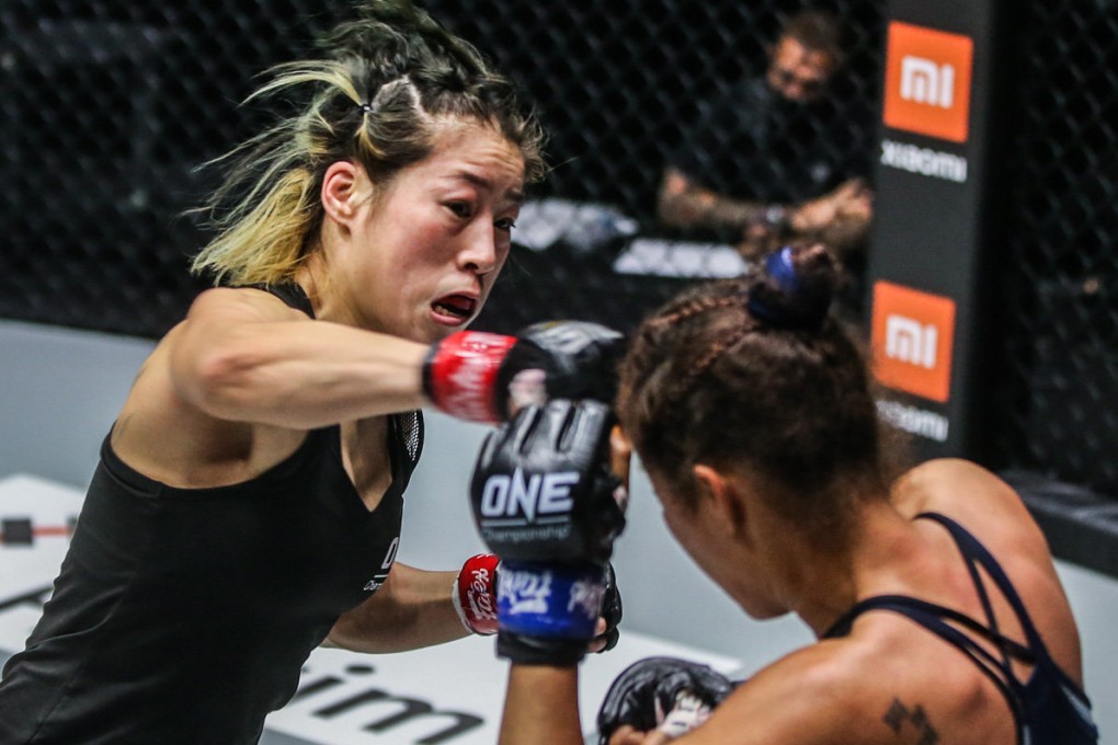 Meng Bo punches Samara Santos. Photos: ONE Championship