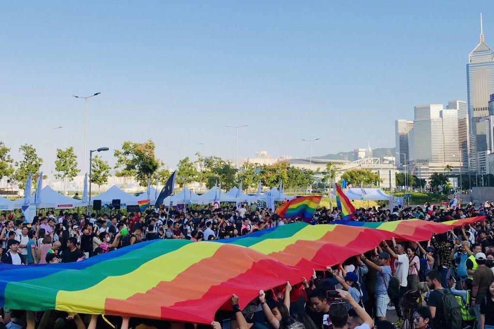 People gather for the Pride Parade at Edinburgh Place in Central, Hong Kong, on November 16, 2019. Photo: Chan Ho-him