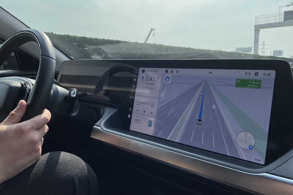 An Xpeng P7 drives on the Beijing-Shanghai Expressway under the control of the company’s autonomous driving assistance function. A South China Morning Post reporter joined the drive for a distance of 90km. Photo: Daniel Ren