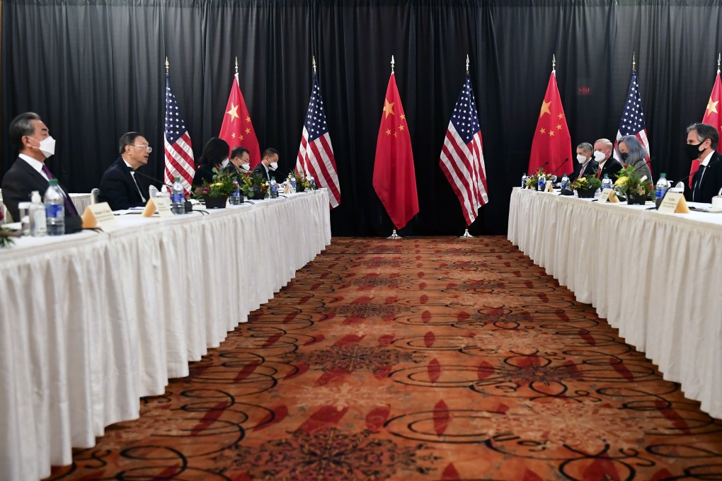 The opening session of US-China talks at the Captain Cook Hotel in Anchorage, Alaska on March 18. Photo: AP