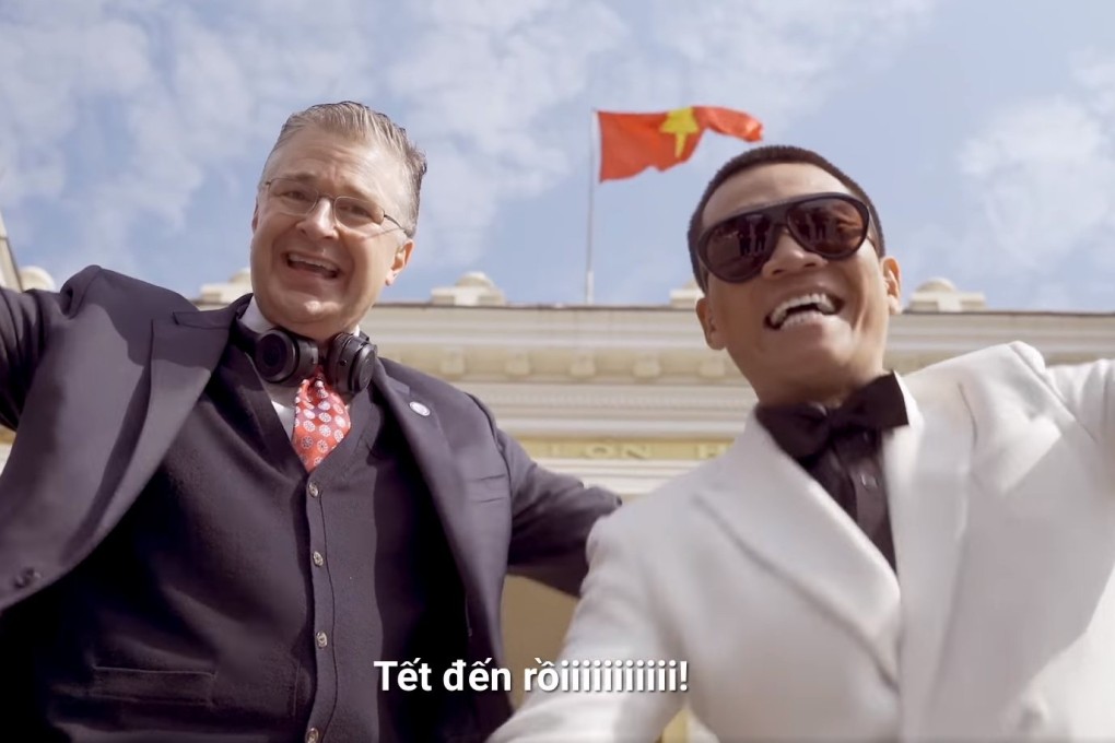 US ambassador to Vietnam Daniel Kritenbrink (left) became an internet sensation with his Lunar New Year rap video last month. Photo: US embassy in Hanoi via Facebook