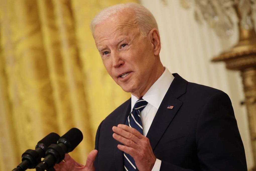 US President Joe Biden talks to reporters at the White House on Thursday during the first news conference of his presidency. Photo: TNS
