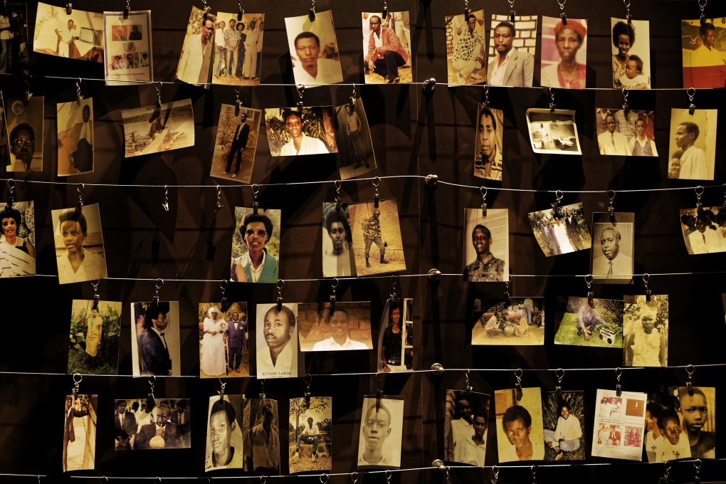 Family photographs of some of those who died in the 1994 genocide hang on display in an exhibition at the Kigali Genocide Memorial. Photo: AP
