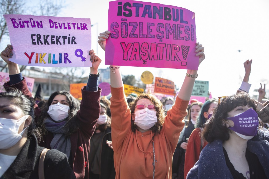 Women in Istanbul demand Turkey reverses its decision to withdraw from an international treaty against domestic abuse which it once championed. Photo: EPA-EFE