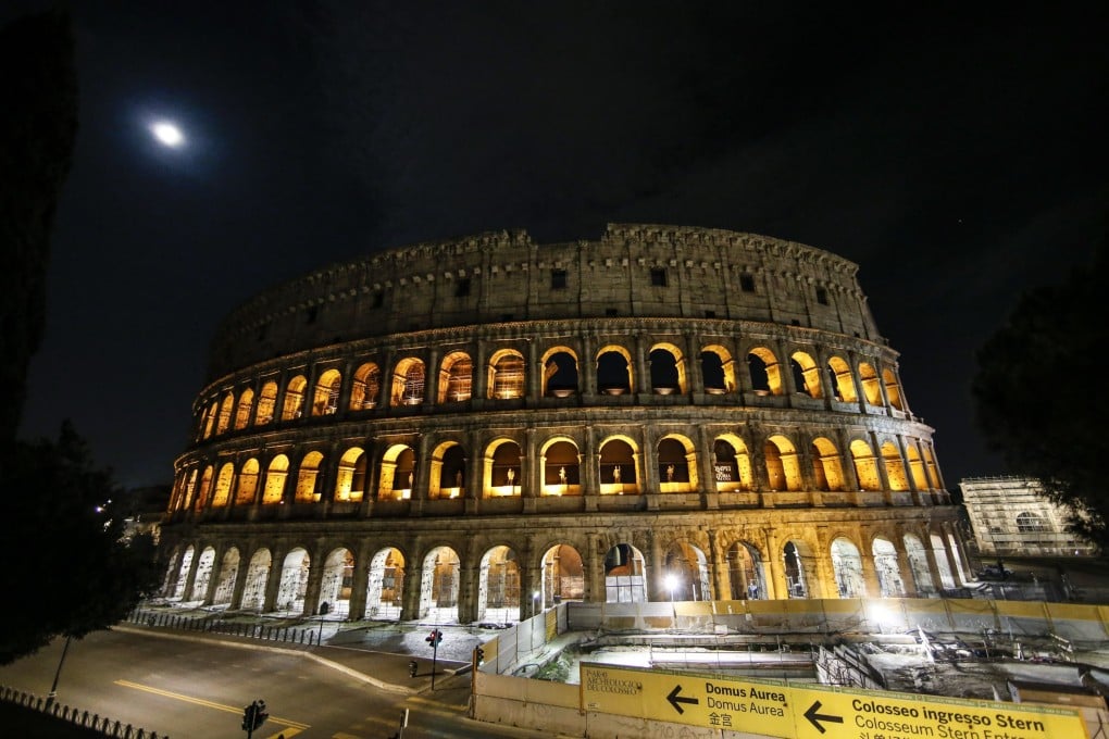 The Colosseum in Rome before being plunged into darkness for the Earth Hour environmental campaign on Saturday. Photo: EPA-EFE