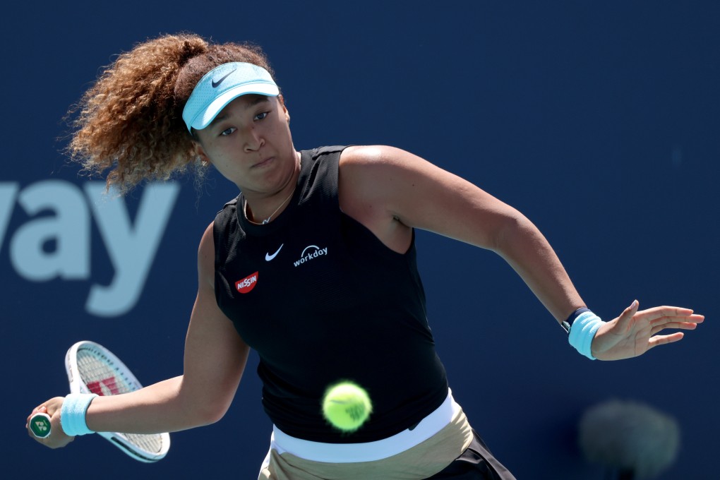 Naomi Osaka in action in her 2021 Miami Open win over Alja Tomljanovic. Photo: TNS