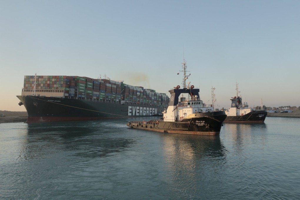 The ultra-large container ship Ever Given has been partially freed from the banks of the Suez Canal after a five-day salvage effort. Photo: Reuters