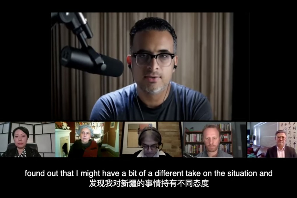 Canadian Daniel Dumbrill’s video address to an online panel discussion on Xinjiang was screened ahead of a Chinese foreign ministry press conference. Photo: Handout