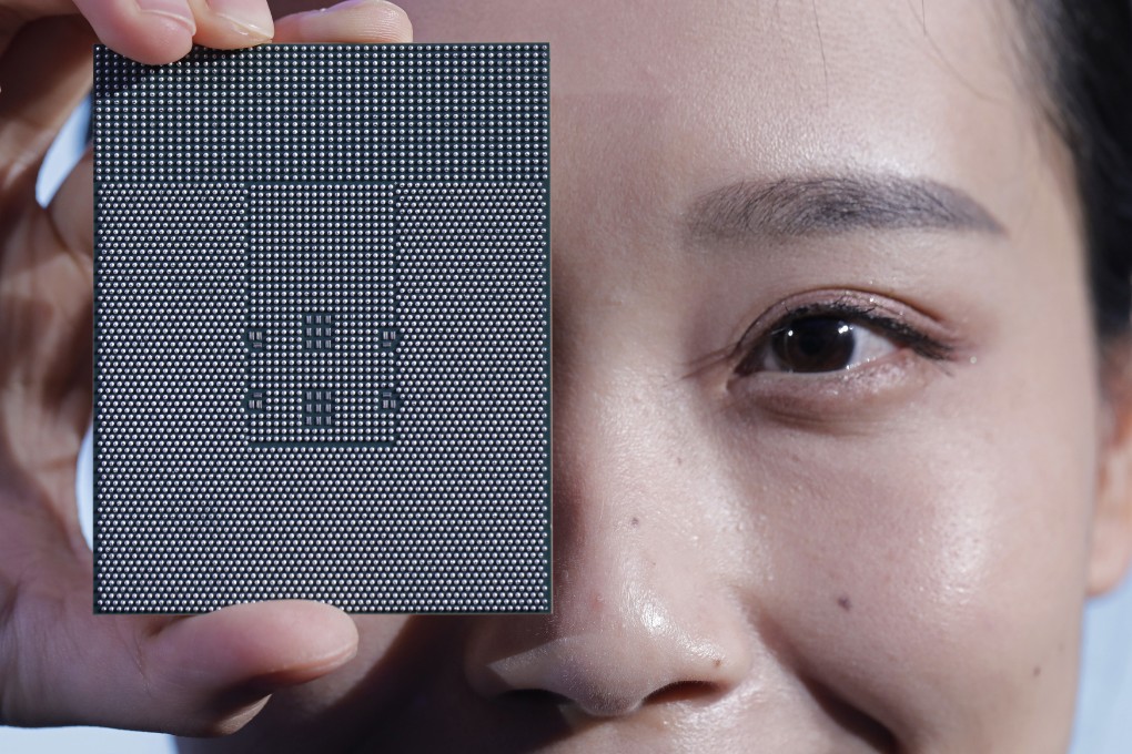 A Kunpeng 920 chip is unveiled by Chinese telecom giant Huawei during a ceremony in Shenzhen. China is prioritising the development of its semiconductor sector as the US restricts exports of technology. Photo: AP