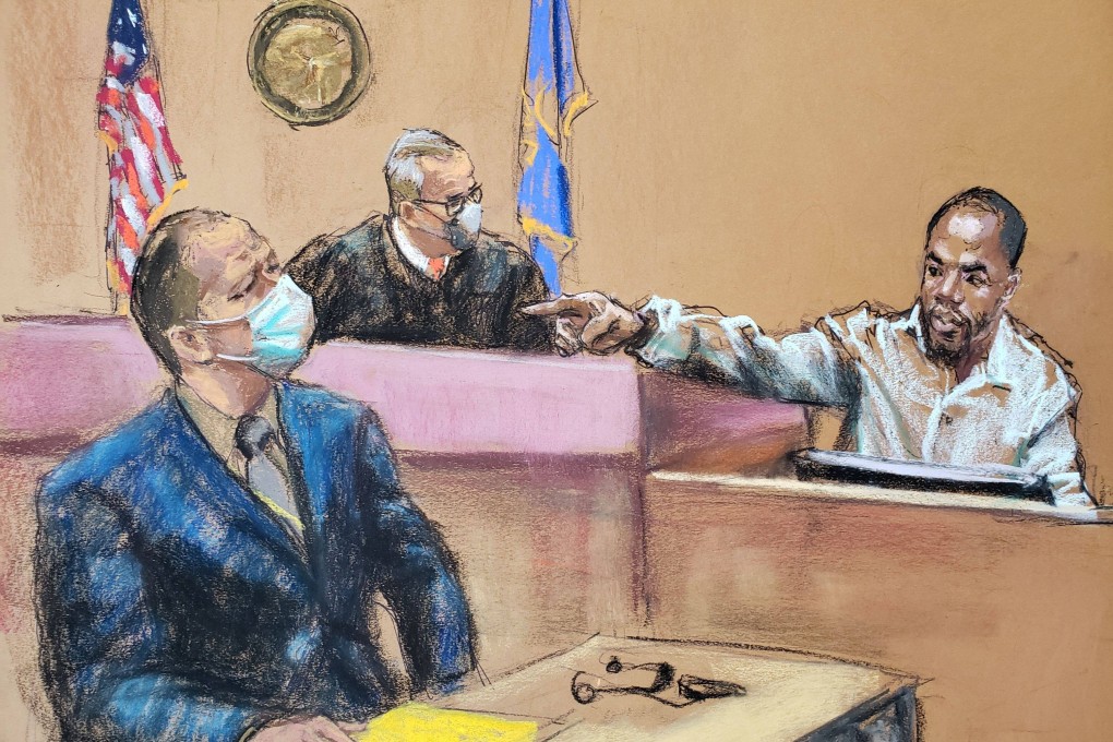 Witness Donald Williams points out Derek Chauvin during the former Minneapolis police officer’s trial for the murder of George Floyd. Image: Jane Rosenberg via Reuters