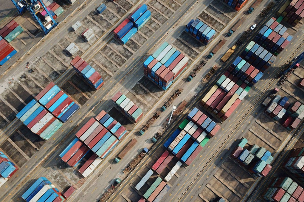 This aerial photo shows shipping containers for export stacked at a port in Lianyungang, in Chinas eastern Jiangsu province on March 7, 2021. Photo: AFP