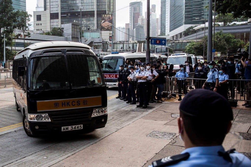 A Correctional Services Department van arrives at the High Court in Hong Kong. Photo: AFP