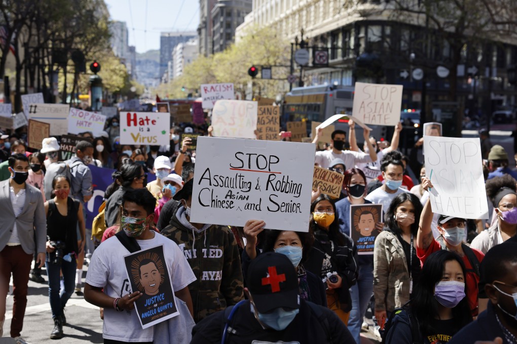 Demonstrators march during a rally against anti-Asian hate crimes in San Francisco. Photo: EPA-EFE