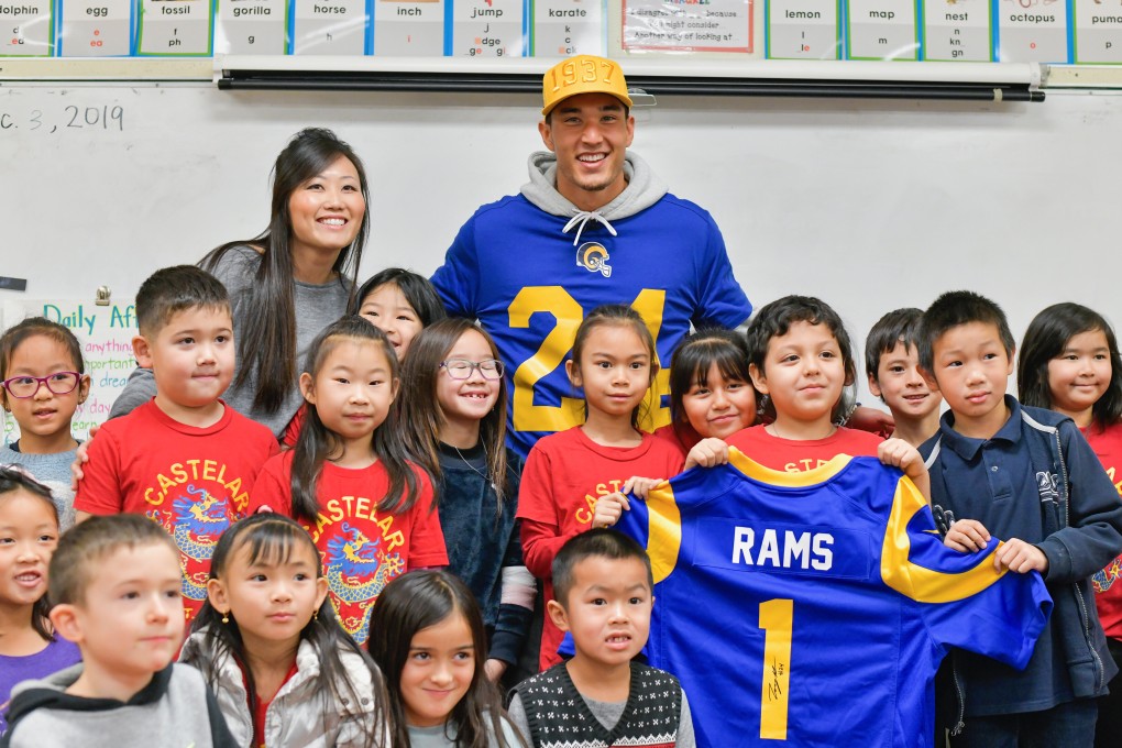 Los Angeles Rams safety, Taylor Rapp, visits students at the Castelar Street Elementary School in Los Angeles in 2019. Photo: Handout