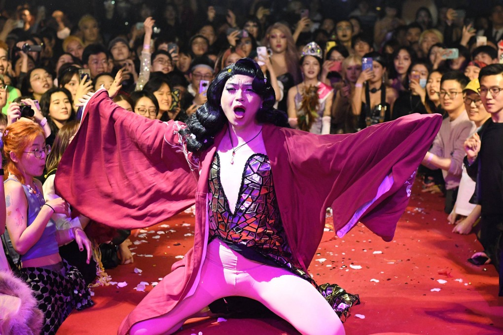 A contestant performs during the Drag Queen Lip Sync competition during a voguing ball in Beijing. Photo: Noel Celis/AFP