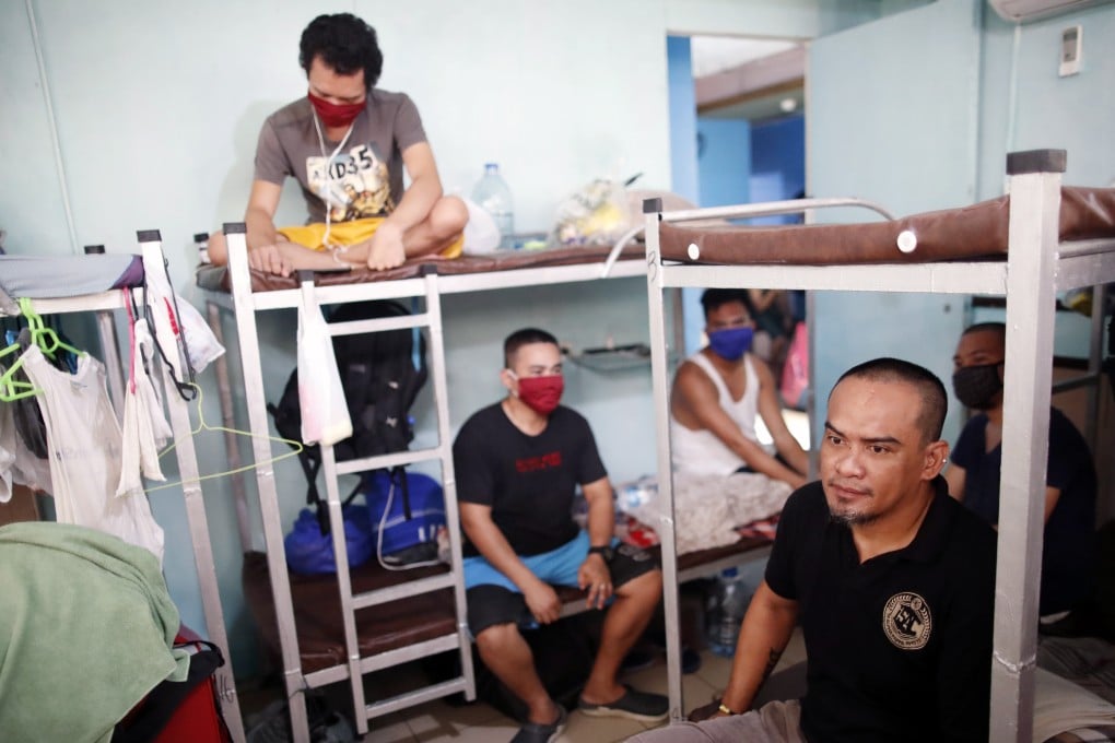 Filipino seafarers stranded amid the coronavirus pandemic rest inside a dormitory in Manila, Philippines, on April 29, 2020. Photo: EPA-EFE